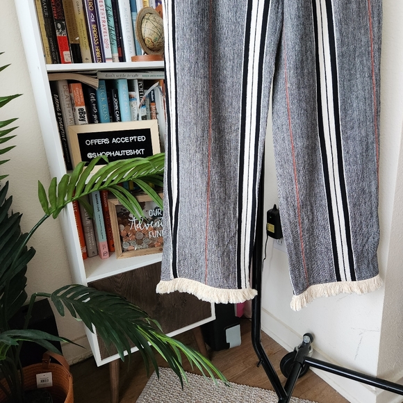 Zara Striped Pants with Fringe Tassle Hem - Picture 2 of 4